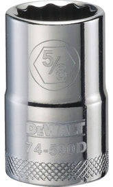 DeWALT DWMT74590OSP Drive Socket, 5/8 in Socket, 1/2 in Drive, 12-Point, Steel, Polished Chrome Vanadium